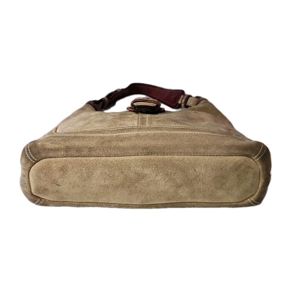 Vintage Coach Hamilton Hobo Shoulder Bag Suede Beige / Burgundy 705S-7472 - Picture 3 of 13